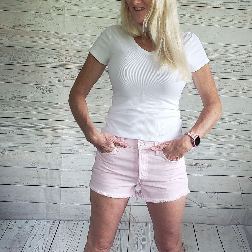 Levis 501 Button Fly Pink denim shorts Size 27 waist
